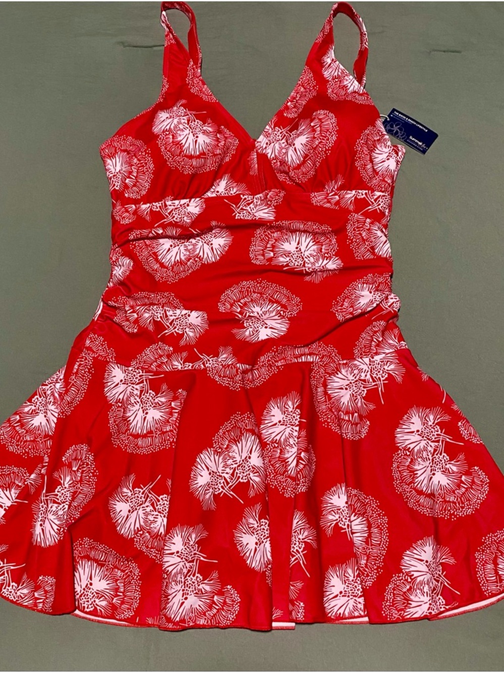 Red Floral One-Piece Swim Dress